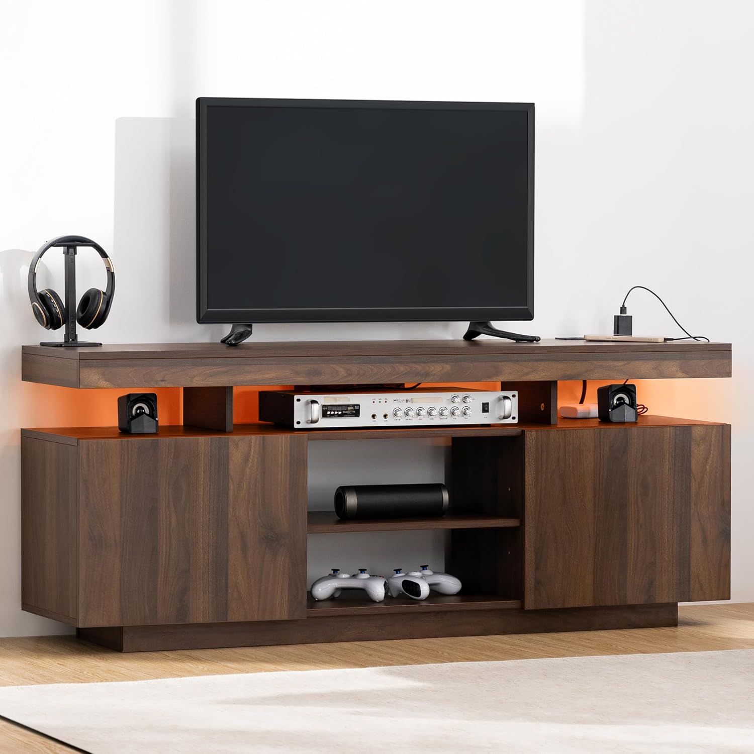 LED TV Stand with Power Outlet - Gaming Console Room review and price