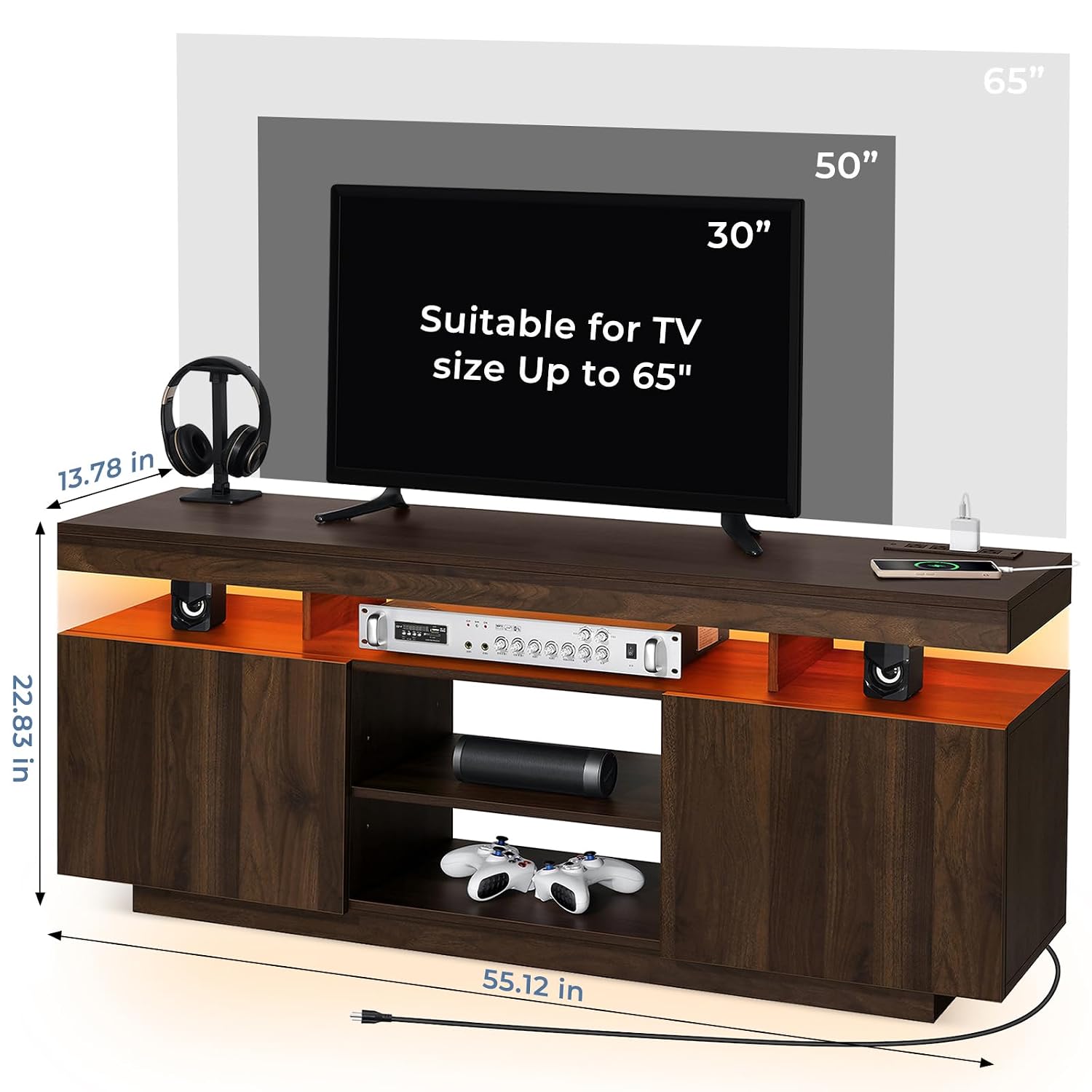 LED TV Stand with Power Outlet - Gaming Console Room review and price